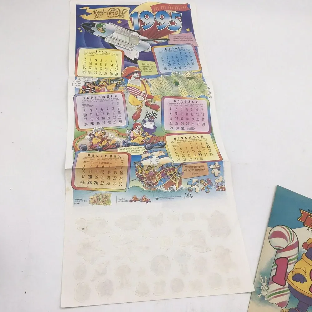 McDonald McDonaldLand Fun Times 1990s Calendar Fold Out Paper Poster + Postcards